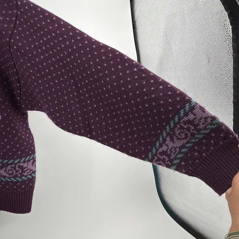Herman Geist Purple Hand Embroidered Floral Cardigan Sweater Womens L Wool Blend - Picture 5 of 13